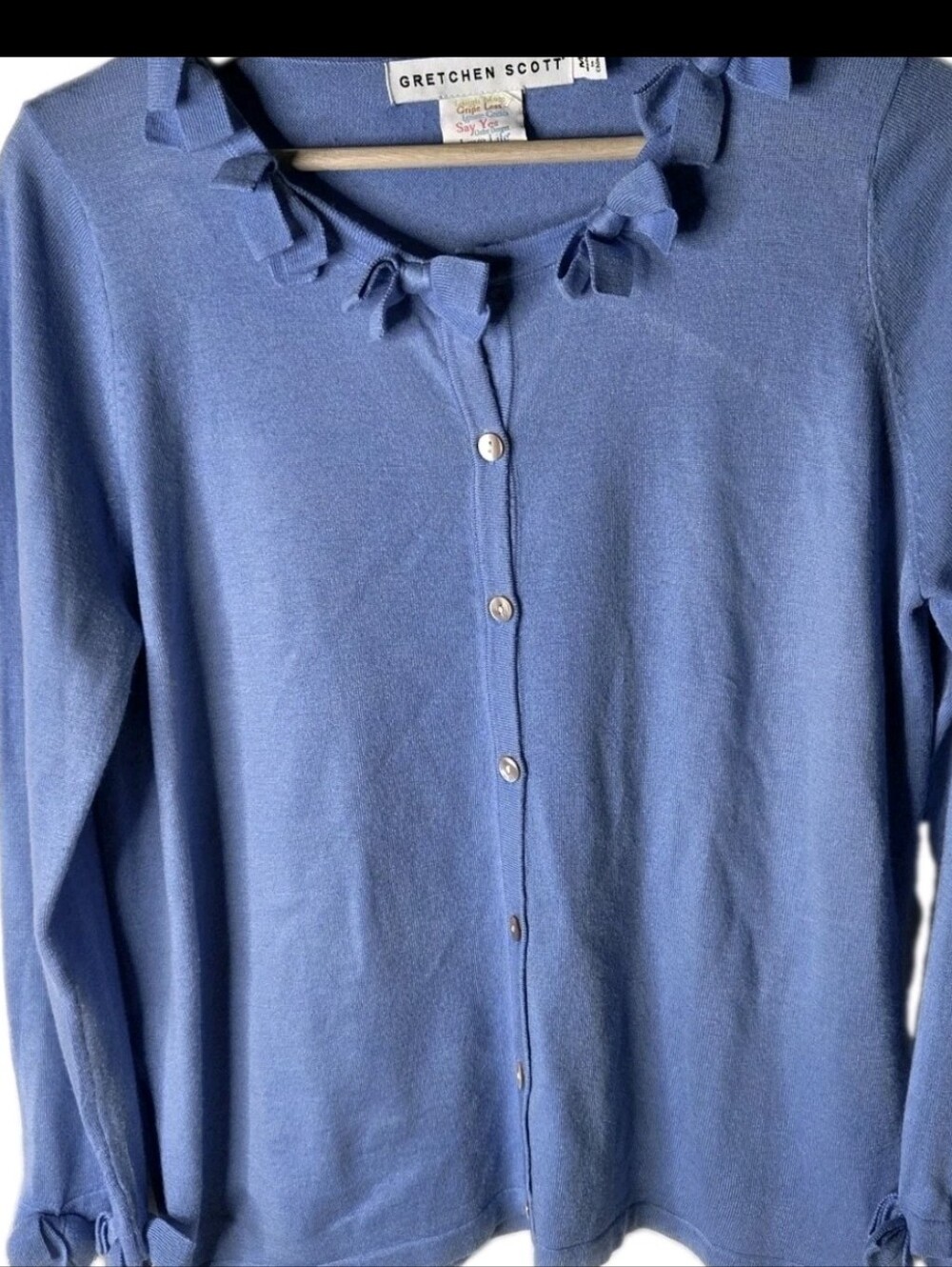 Gretchen Scott Designs Periwinkle Bow-Trim Button Front Top M